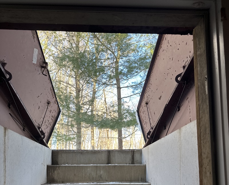 Old Bilco door installed on basement stairs in Ridgefield, CT
